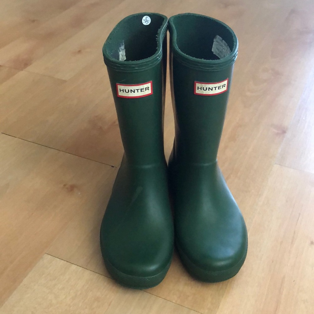 Hunter rain boots.